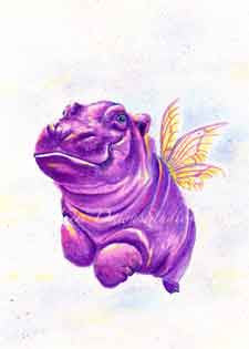 Purple Flying Hippo art print